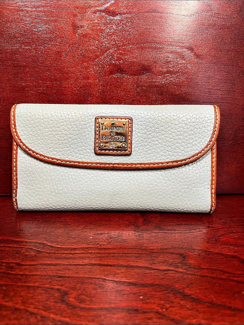 Dooney & Bourke Pebble Grain Continental Clutch Gray & Brown Wallet